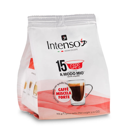 120 capsule caffè Intenso (8 buste da 15 capsule) - compatibili A modo mio - Miscela forte