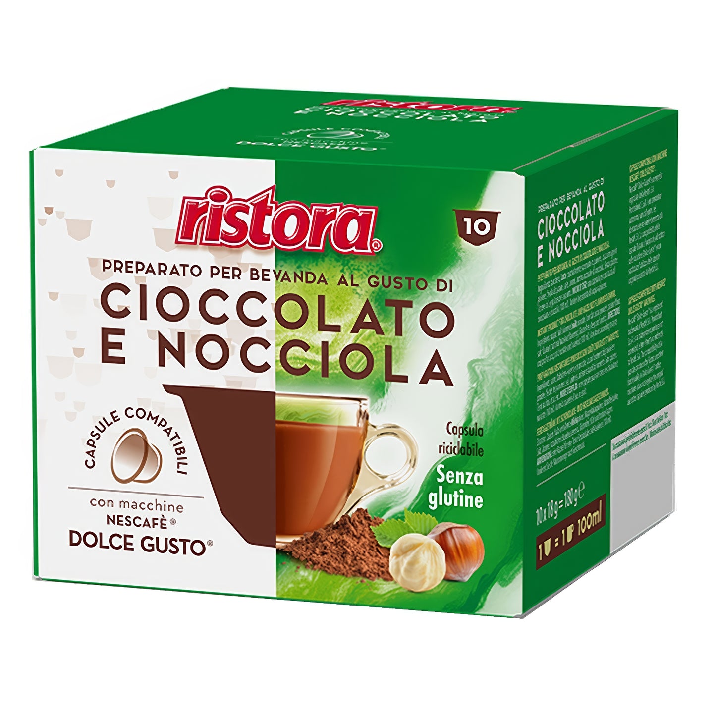 Ristora Cioccolato e Nocciola 10 Capsule Compatibili Nescafè Dolce Gusto